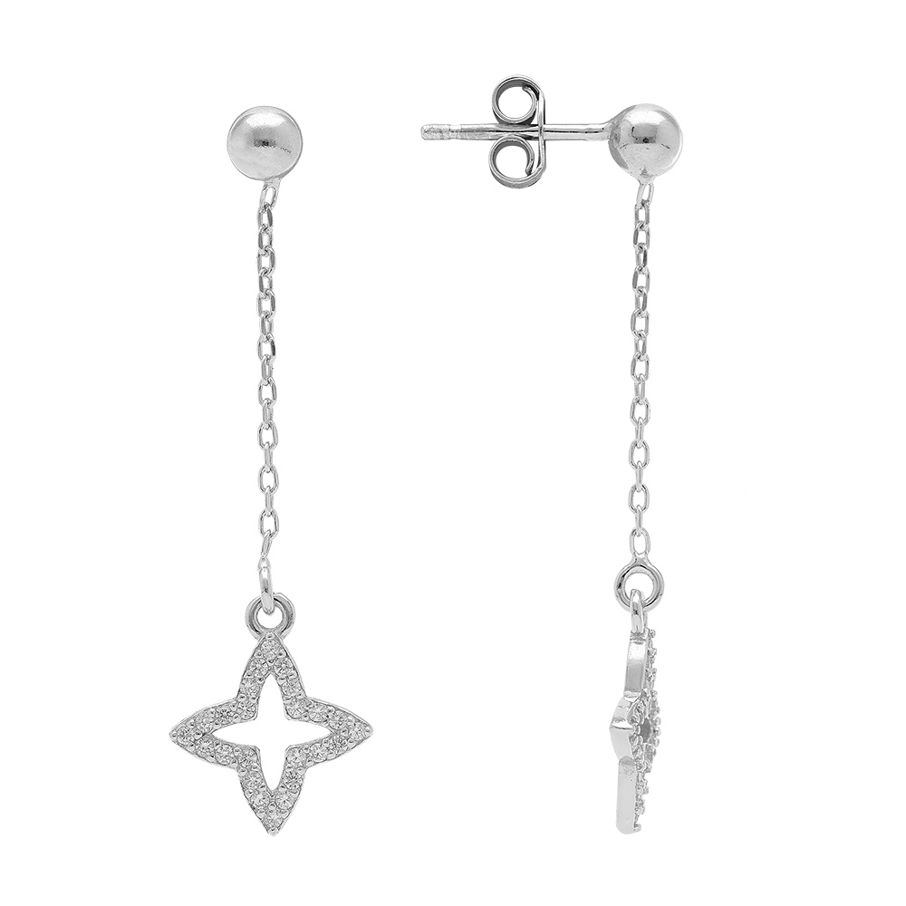 Boucles d\'oreille pendante tige en argent tr�fle avec oxydes blancs sertis - Vue 2