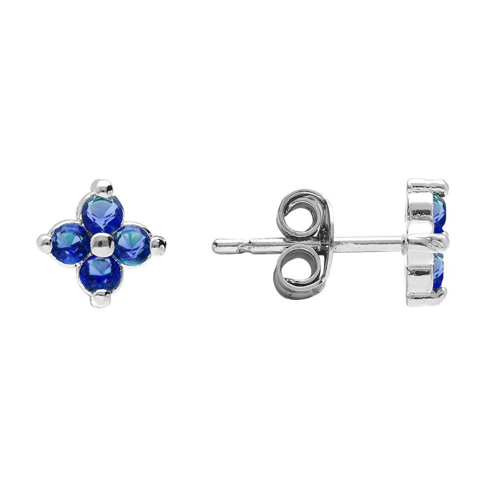 Boucles d\'oreille tige en argent rhodi� fleur d\'oxydes bleus - Vue 2