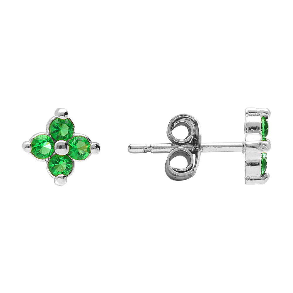 Boucles d\'oreille tige en argent rhodi� fleur d\'oxydes verts - Vue 2