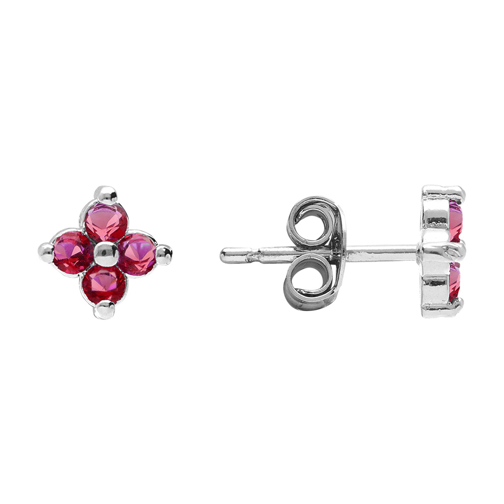 Boucles d\'oreille tige en argent rhodi� fleur d\'oxydes rouges - Vue 2