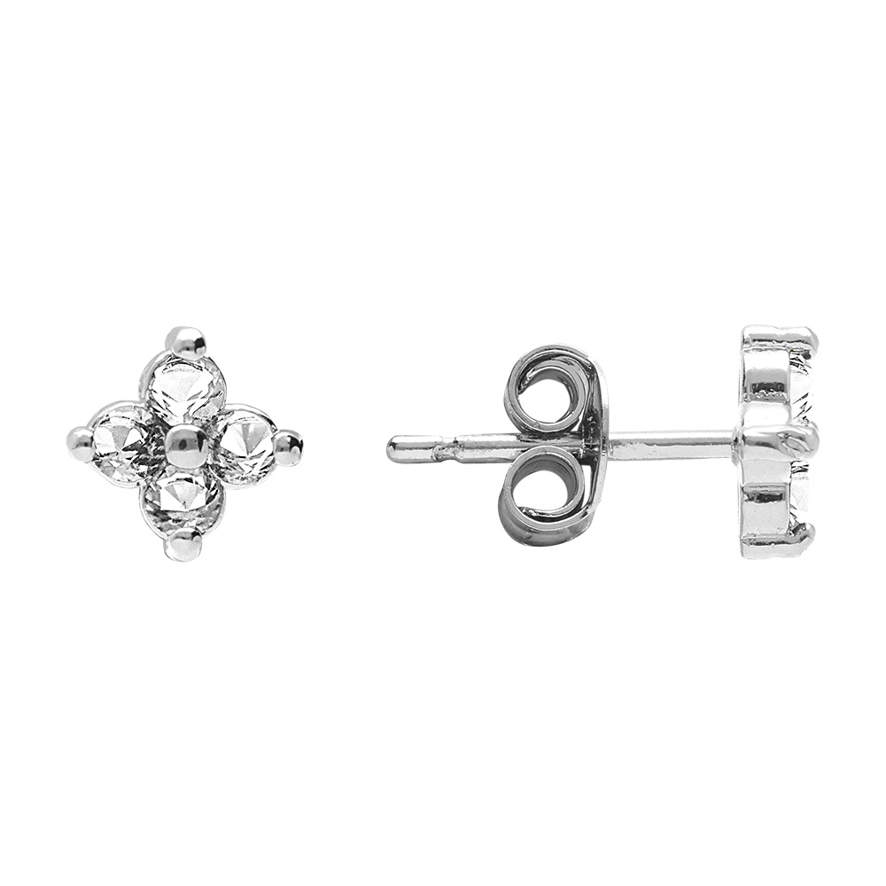 Boucles d\'oreille tige en argent rhodi� fleur d\'oxydes blancs - Vue 2