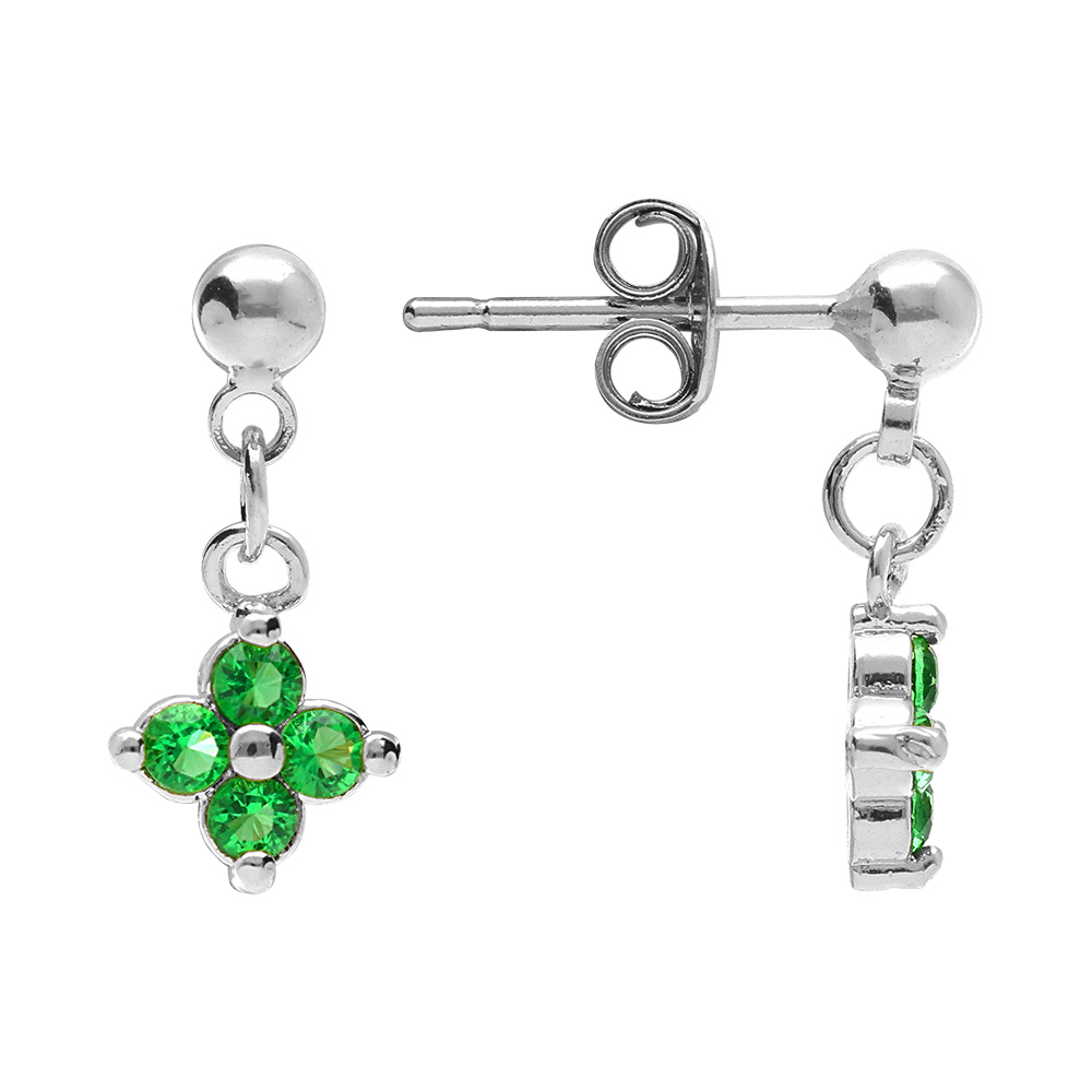 Boucles d\'oreille pendantes tige en argent rhodi� motif fleur d\'oxydes verts - Vue 2