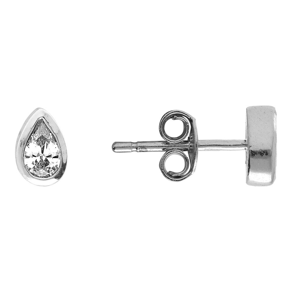 Boucles d\'oreille tige en argent rhodi� goutte aec oxyde blanc serti clos - Vue 2