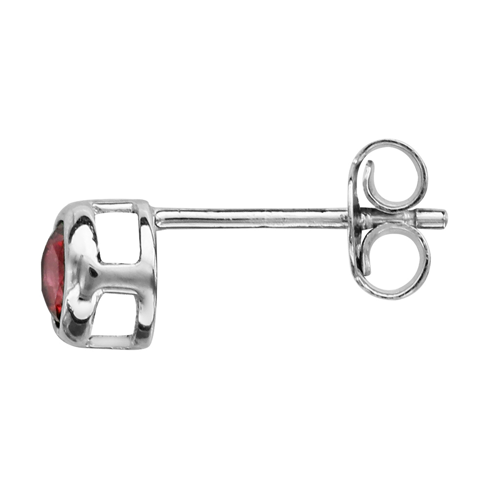 Boucles d\'oreilles en argent rhodi� oxyde rouge serti clos et fermoir poussette - Vue 2