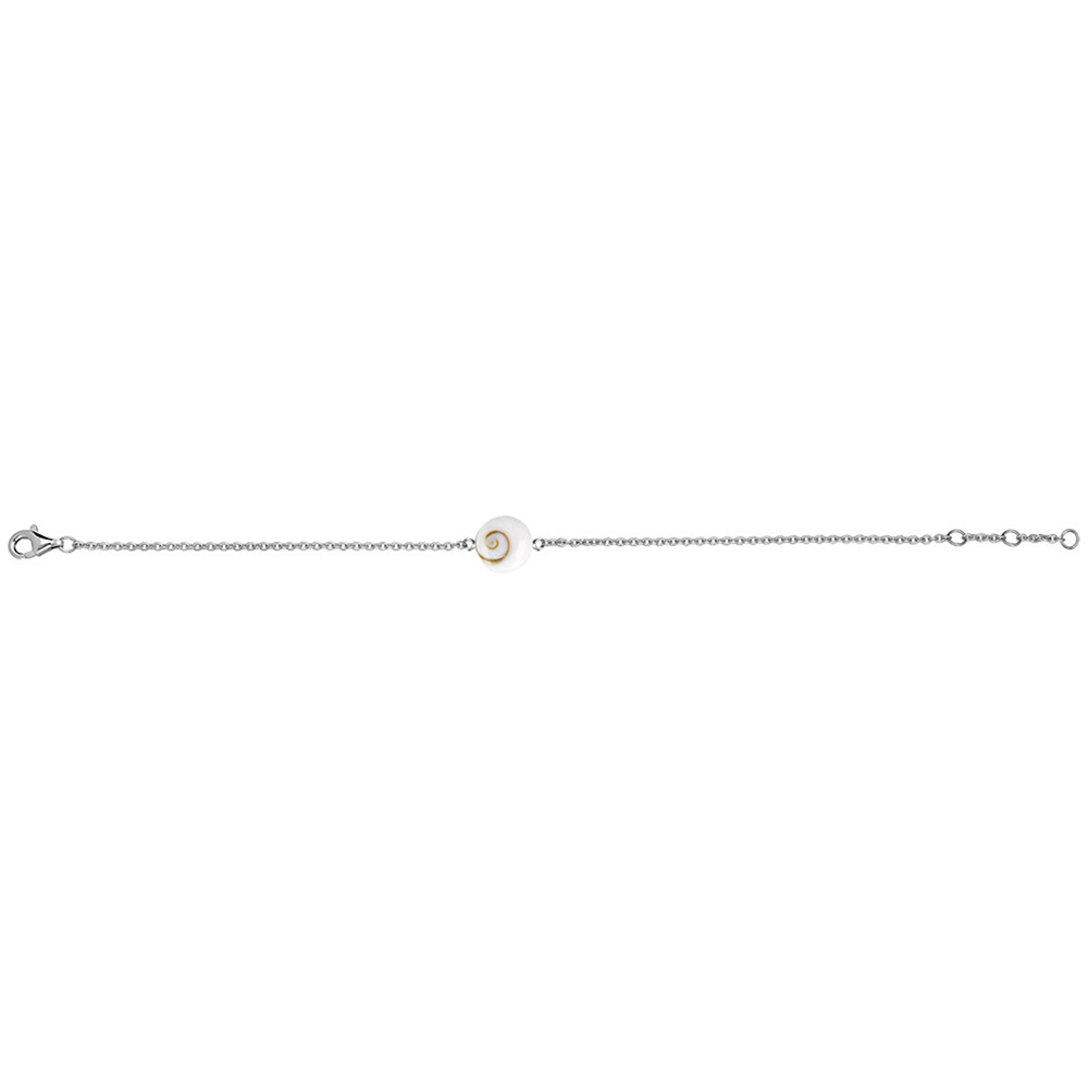 Bracelet en argent rhodi� cha�ne avec coquillage oeil de sainte lucie - 18cm r�glable � 16 et 17cm - Vue 2