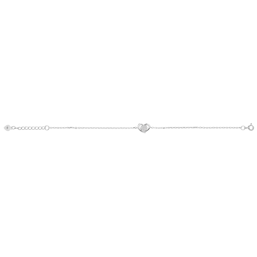 Bracelet en argent rhodi� cha�ne avec coeur et oxydes blancs sertis 16+3cm - Vue 2