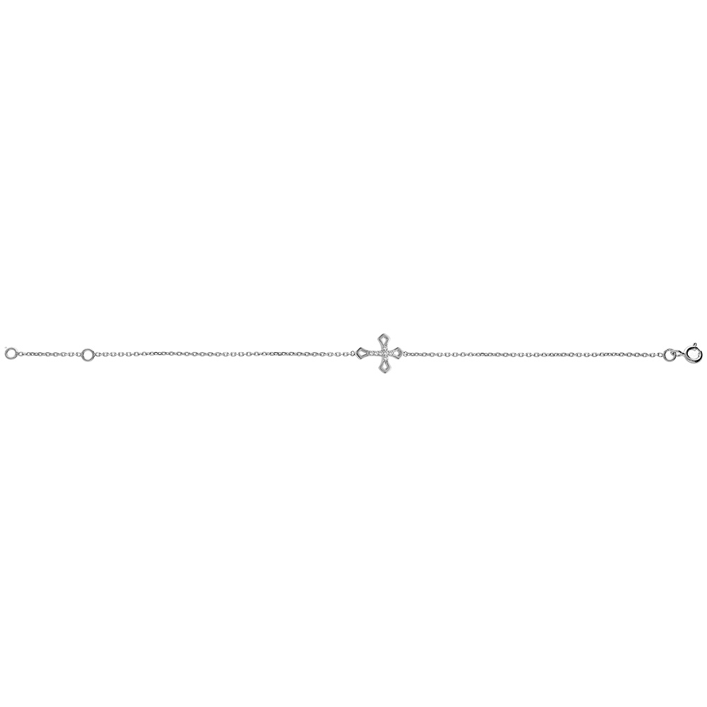 Bracelet en argent rhodi� cha�ne avec croix et oxydes blancs sertis 16+2cm - Vue 2