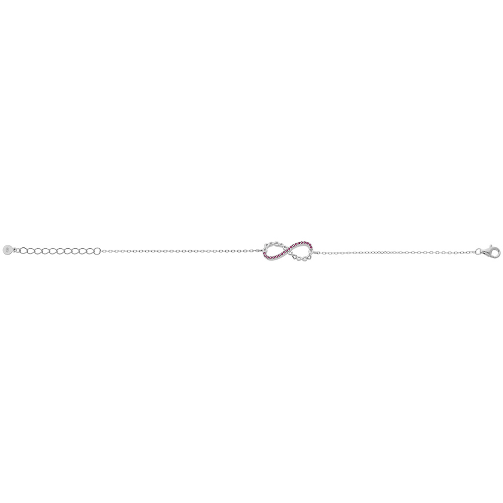 Bracelet en argent rhodi� cha�ne avec motif infini et oxydes roses 16+3cm - Vue 2