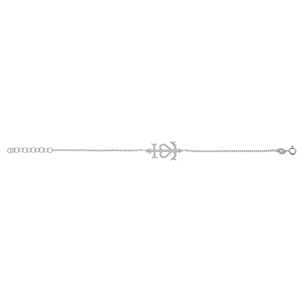 Bracelet en argent rhodi� cha�ne maille for�at et croix camarguaise 15+3cm - Symbole de la Camargue, tridents, ancre et coeur - Vue 2