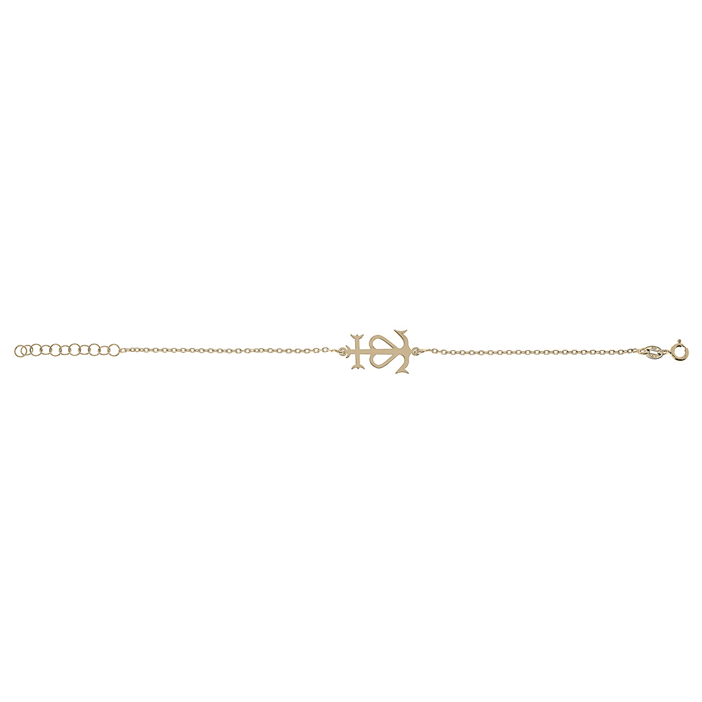 Bracelet en argent et dorure jaune cha�ne maille for�at et croix camarguaise 15+3cm - Symbole de la Camargue, tridents, ancre et coeur - Vue 2