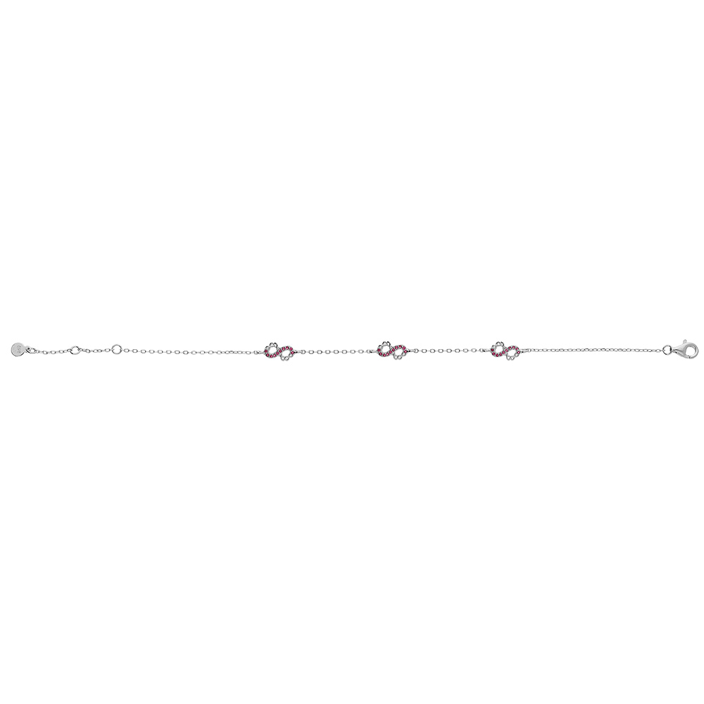 Bracelet en argent rhodi� cha�ne avec 3 motifs infini avec oxydes roses sertis 15+3cm - Vue 2