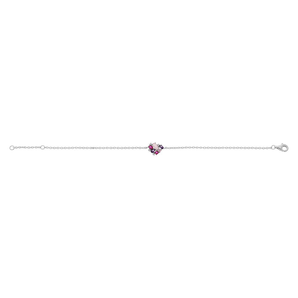 Bracelet en argent rhodi� cha�ne avec g�om�trie d\'oxydes roses et violet 16+2cm - Vue 2