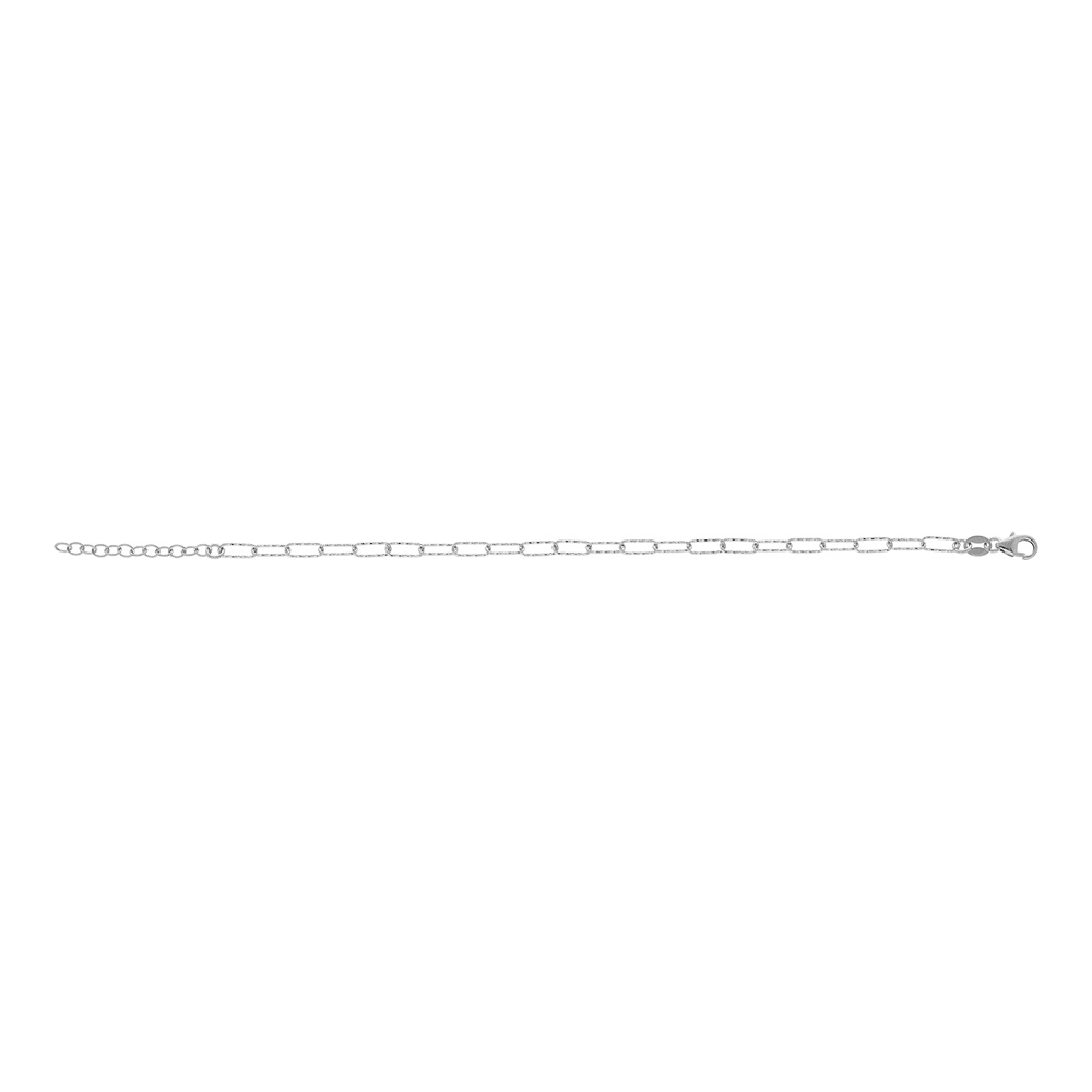 Bracelet en argent rhodi� maille rectangulaire fine diamant�e 16+3cm - Vue 2