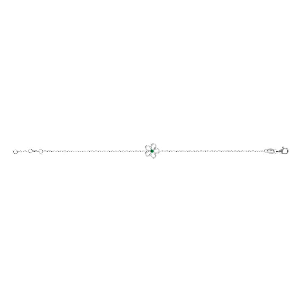 Bracelet en argent rhodi� fleur ajour�e par�e d\'oxyde vert -15+3cm - Vue 2