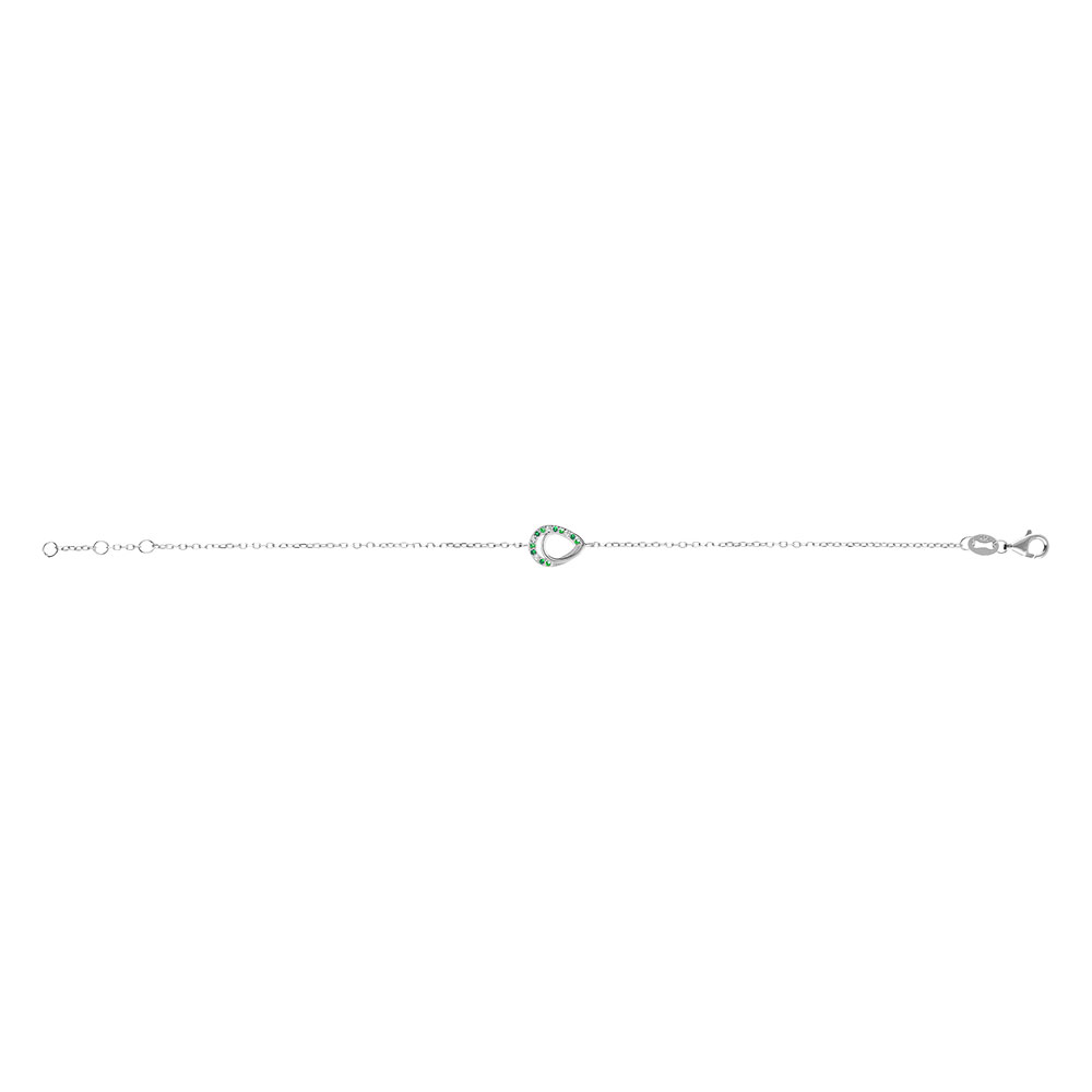 Bracelet en argent rhodi� goutte avec oxydes verts et blancs sertis - 15+3cm - Vue 2