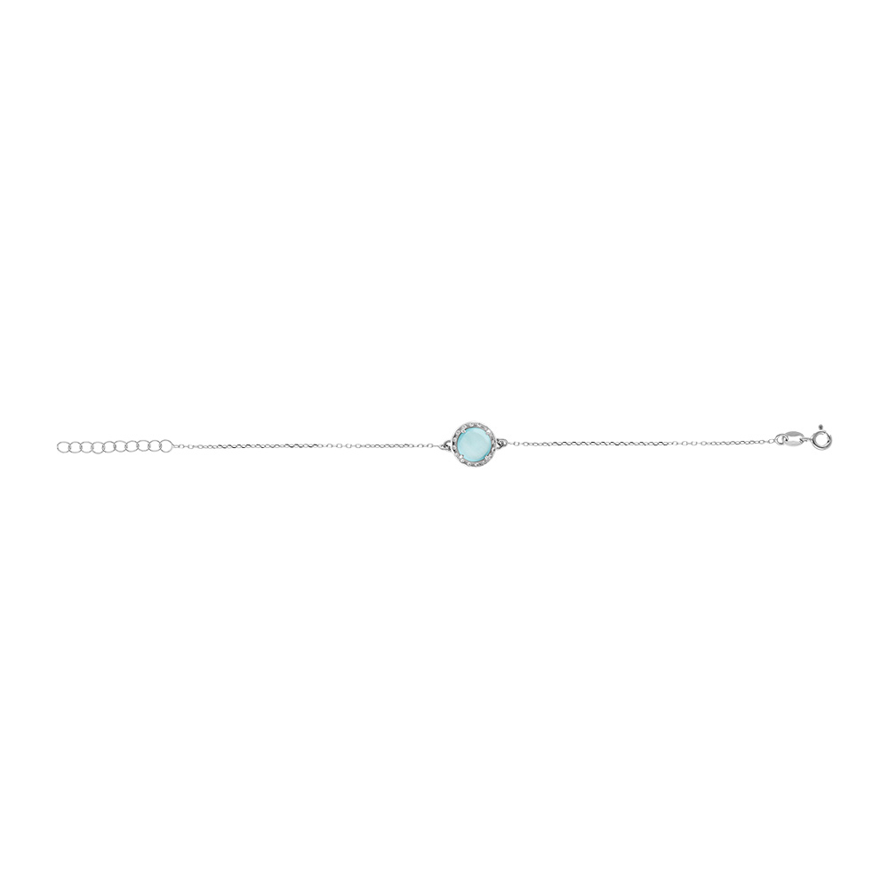 Bracelet en argent rhodi� cabochon bleu ciel - 15+3cm - Vue 2