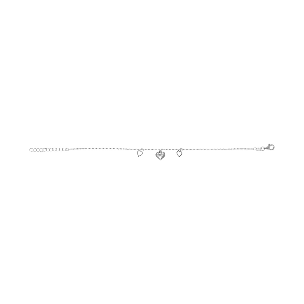 Bracelet en argent rhodi� pampille coeurs ajour�s et un oxyde blanc - 15+3cm - Vue 2