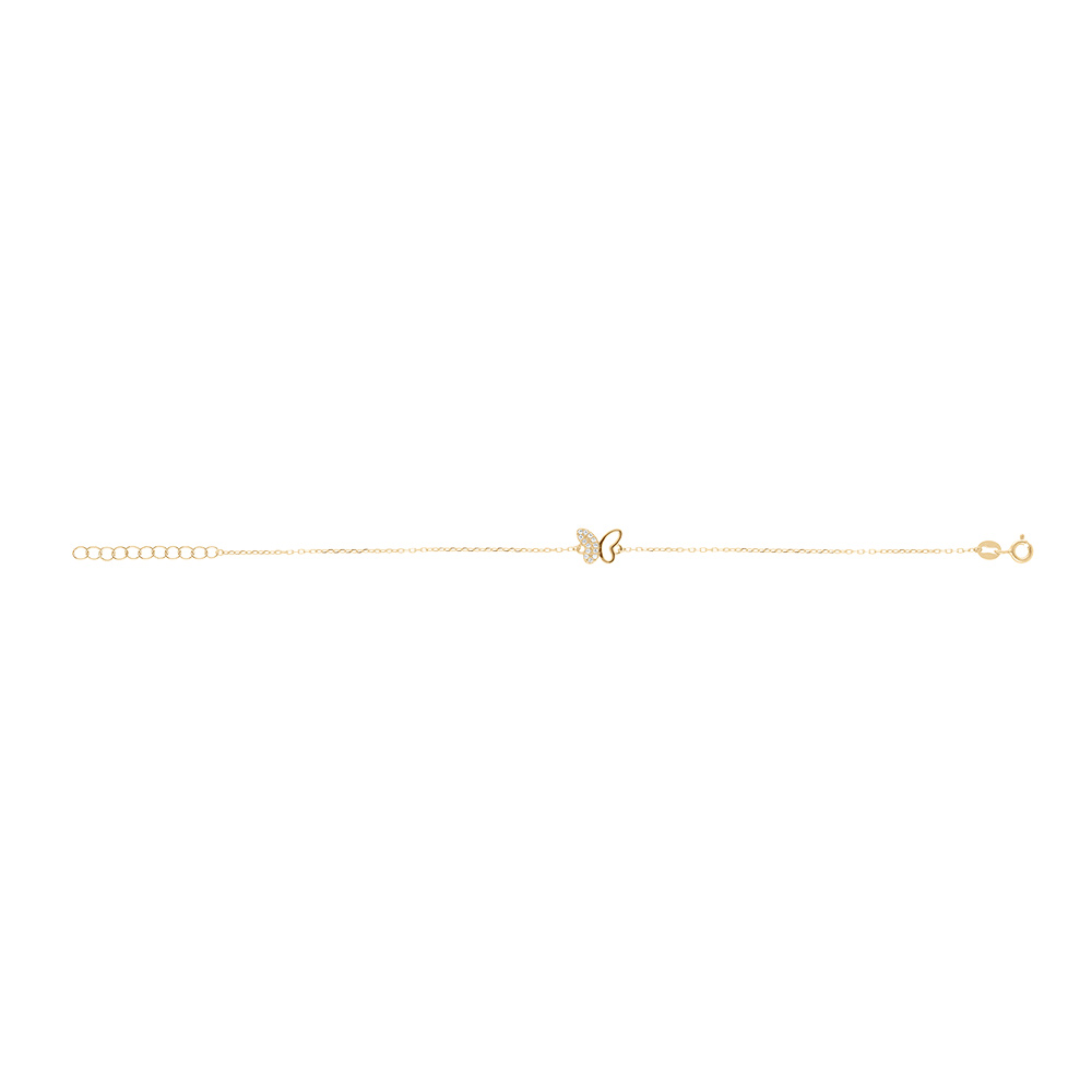 Bracelet en argent dor� papillon avec oxydes blancs sertis - 40+5cm - Vue 2