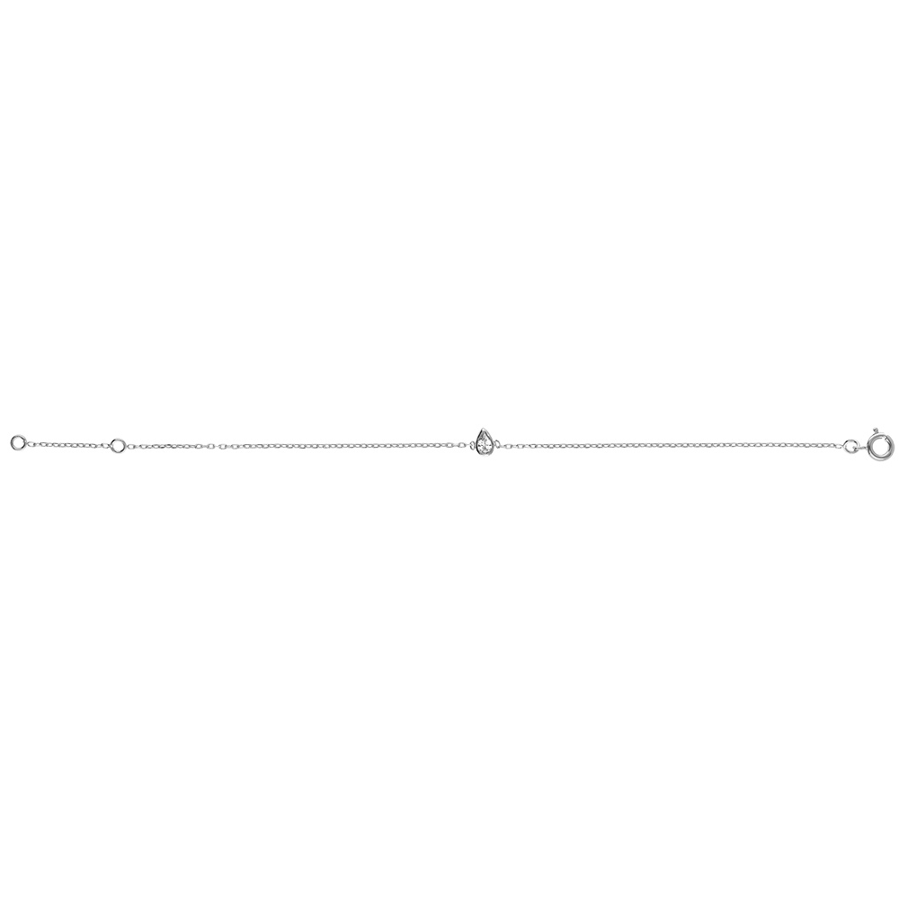 Bracelet en argent rhodi� goutte avec oxyde blanc serti clos -16+2cm - Vue 2