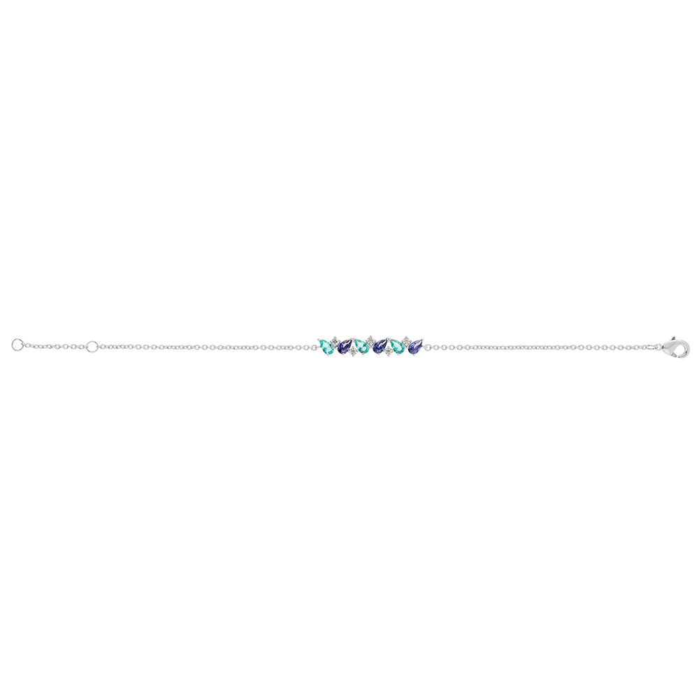 Bracelet en argent rhodi� navettes bleues et blanches - 16+2cm - Vue 2