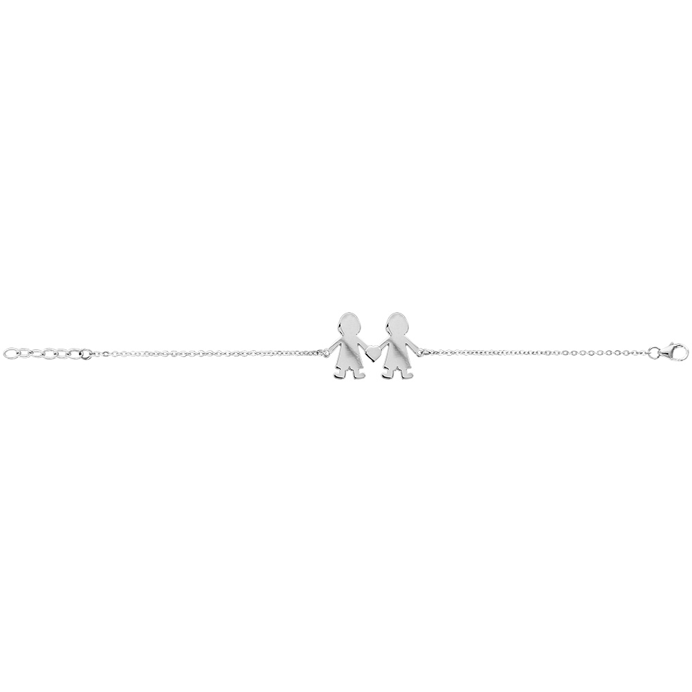 Bracelet en argent cha�ne avec 2 petits gar�ons reli�s par un coeur au milieu - longueur 16cm + 3cm de rallonge - Vue 2