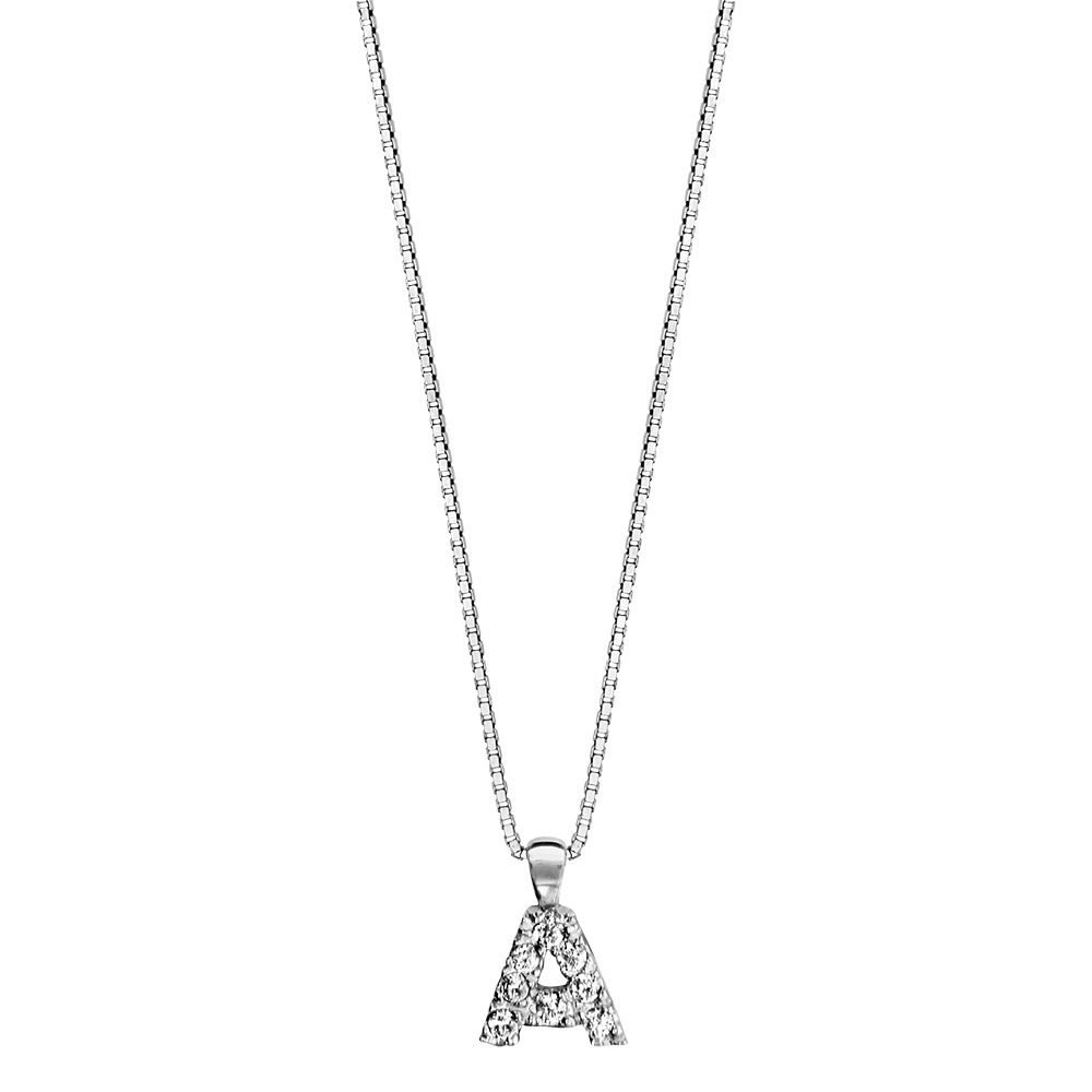 Collier en argent rhodi� cha�ne avec pendentif initiale A orn�e d\'oxydes blancs - longueur 45cm - Vue 2