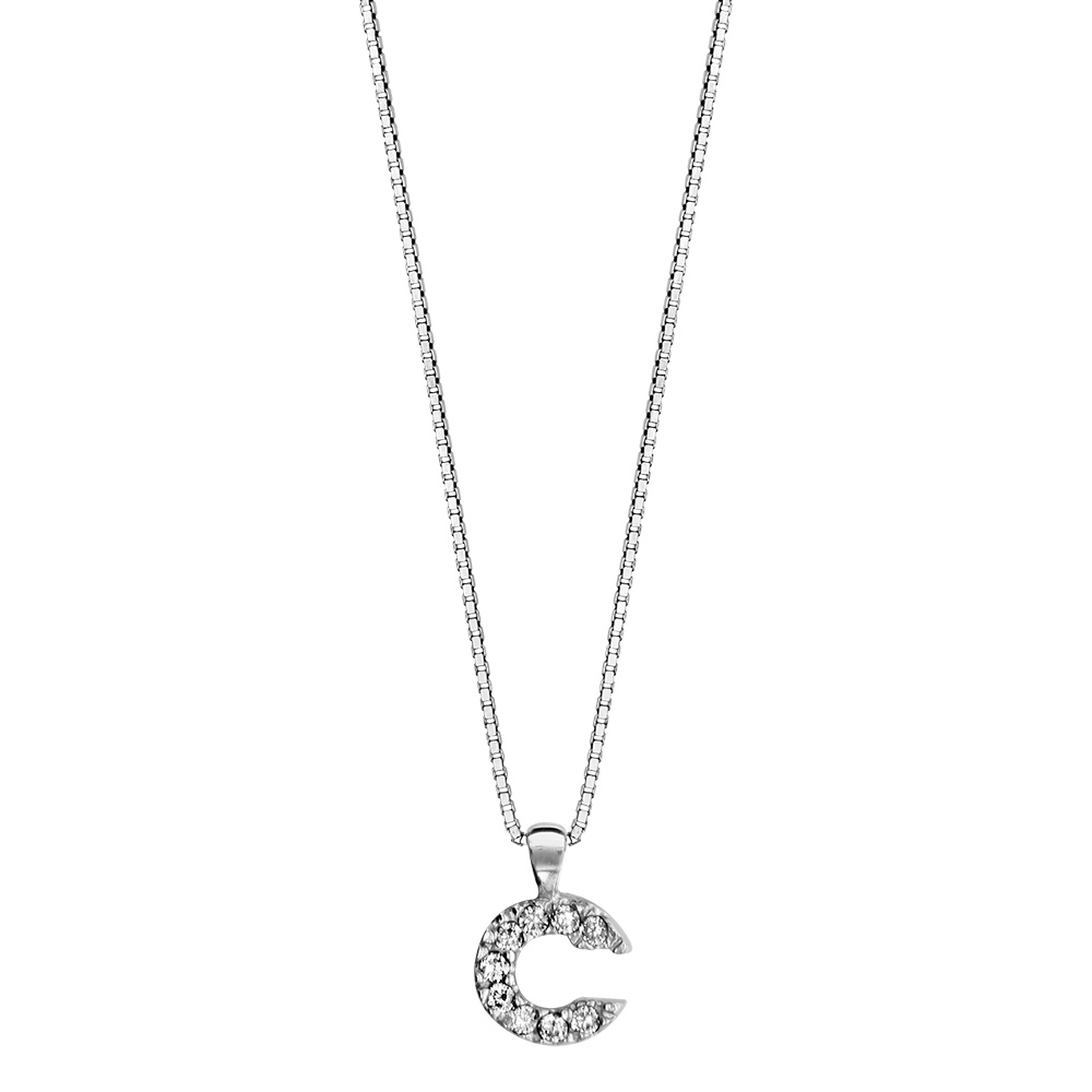 Collier en argent rhodi chane avec pendentif initiale C orne d\'oxydes blancs - longueur 45cm - Vue 2