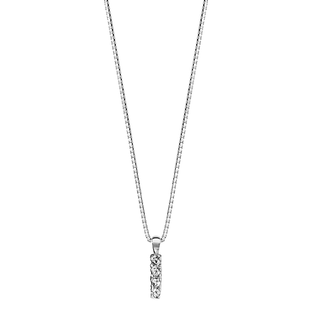Collier en argent rhodi� cha�ne avec pendentif initiale I orn�e d\'oxydes blancs - longueur 45cm - Vue 2