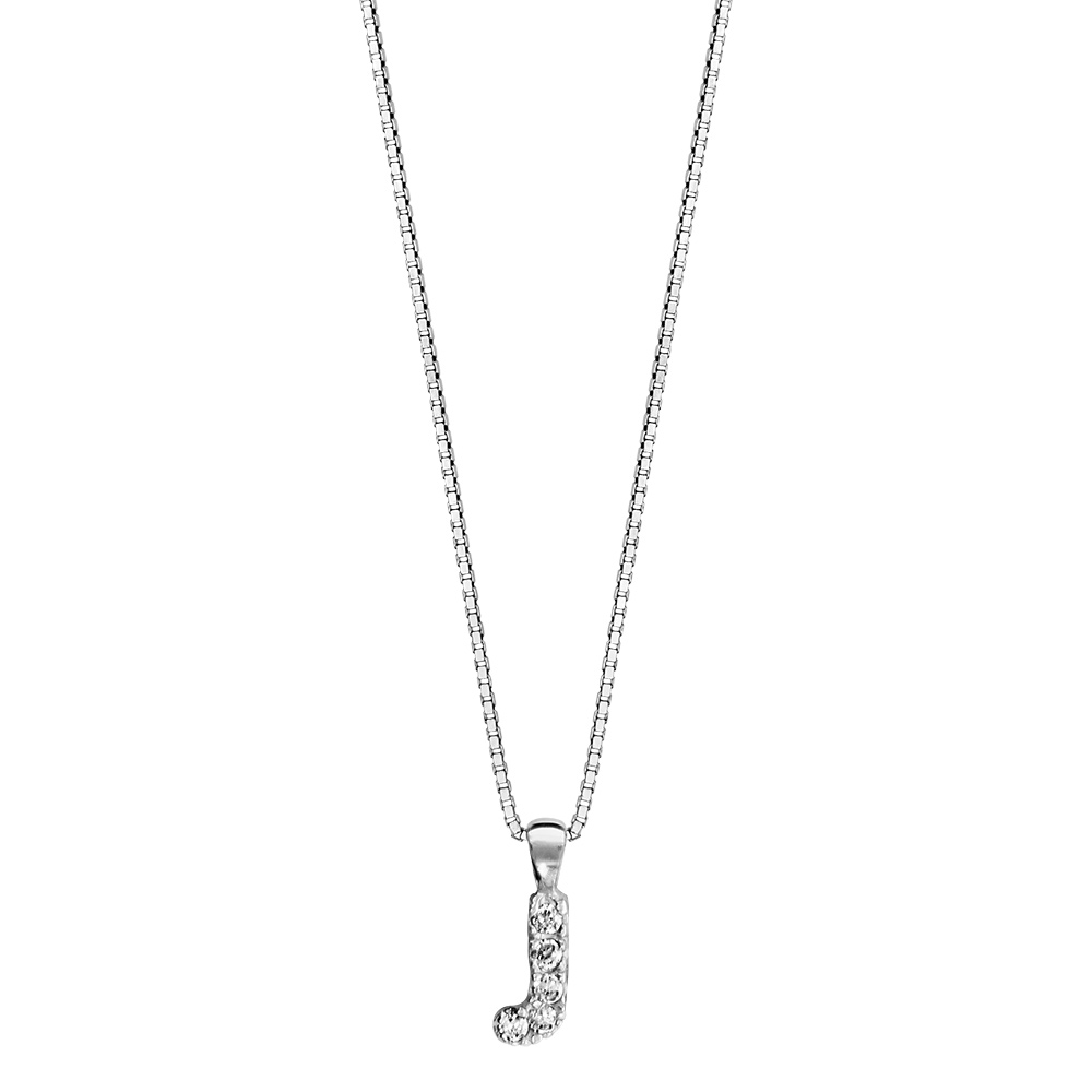 Collier en argent rhodi� cha�ne avec pendentif initiale J orn�e d\'oxydes blancs - longueur 45cm - Vue 2