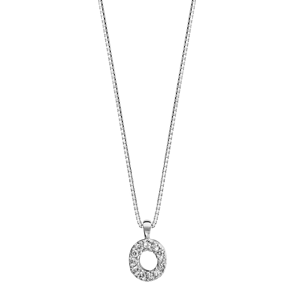 Collier en argent rhodi� cha�ne avec pendentif initiale O orn�e d\'oxydes blancs - longueur 45cm - Vue 2