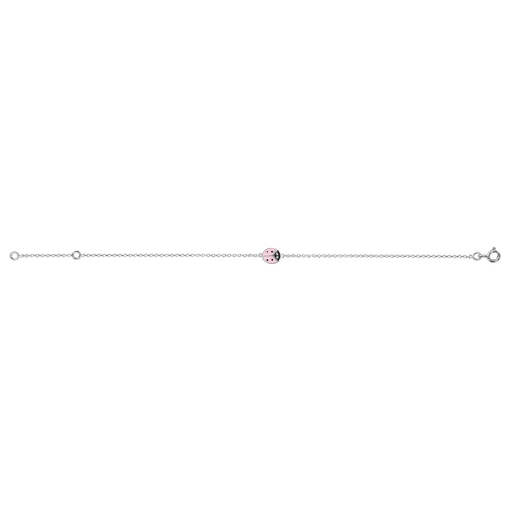 Bracelet en argent rhodi� enfant coccinelle rose - 16cm r�glable 14 - Vue 2