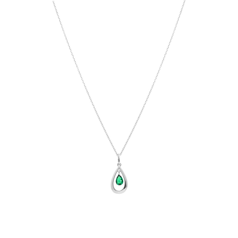 Collier en argent rhodi� goutte ovale 15mm avec oxyde vert - 42+3cm - Vue 2