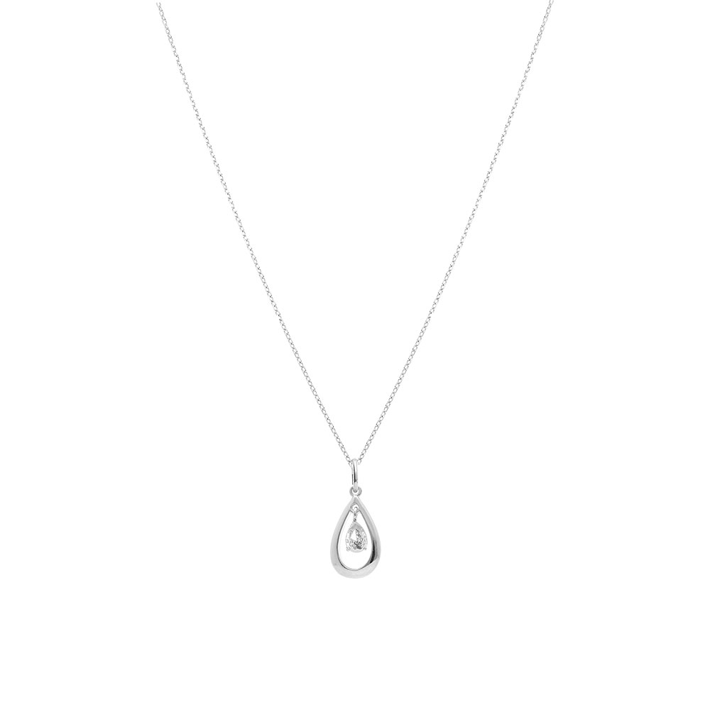 Collier argent rhodi� goutte ovale 15mm avec oxyde blanc - 42+3cm - Vue 2