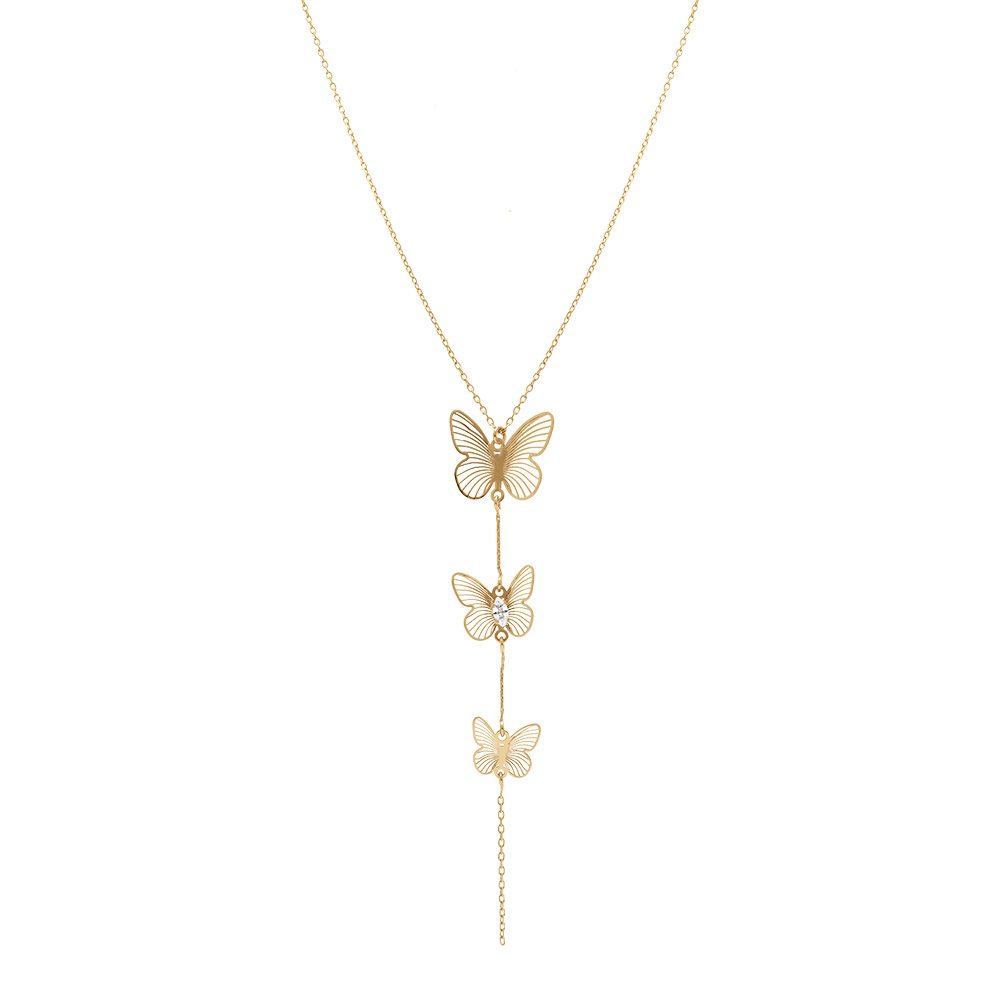 Collier en argent dor� trois papillons avec oxyde blanc - 40+5cm - Vue 2