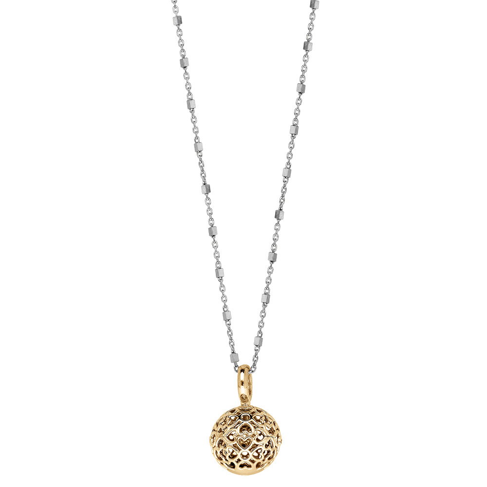 Collier en argent et dorure jaune bola de grossesse 13mm coeurs ajour�s 90+20cm - Vue 2