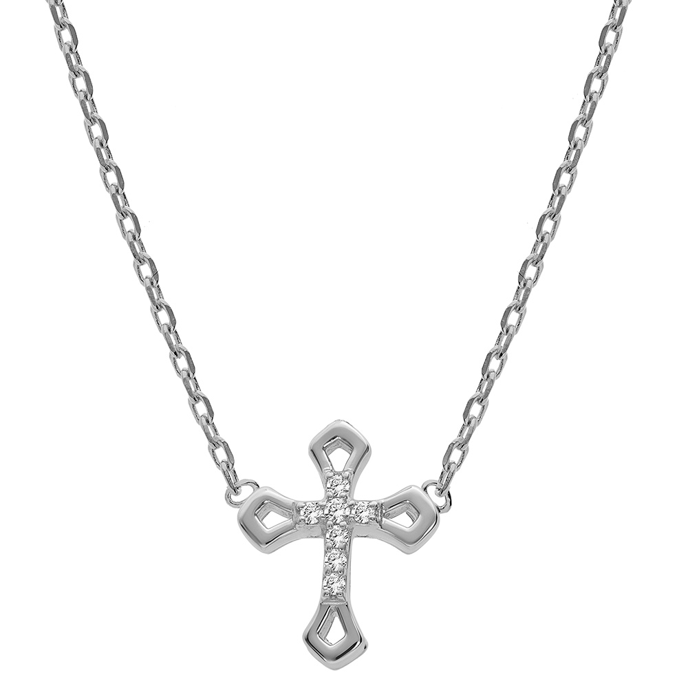Collier en argent rhodi� cha�ne avec pendentif croix et oxydes blancs sertis 38+4cm - Vue 2
