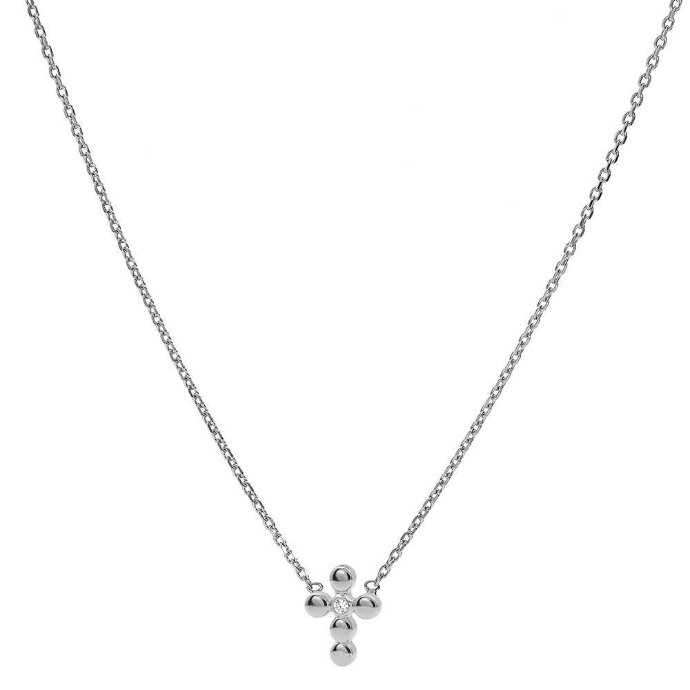 Collier en argent rhodi� cha�ne avec pendentif croix et oxyde blanc serti 38+4cm - Vue 2