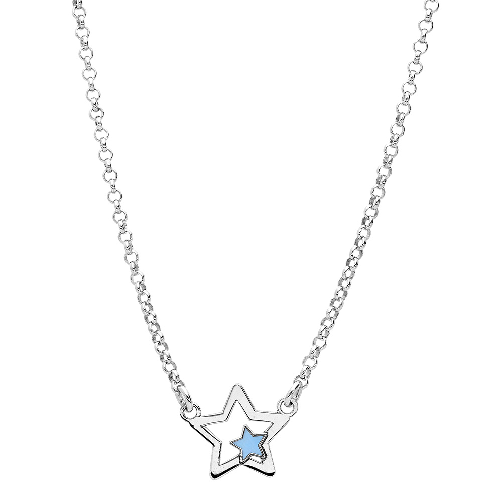 Collier en argent rhodi� �toile avec petite �toile bleue 35+5cm - Vue 2