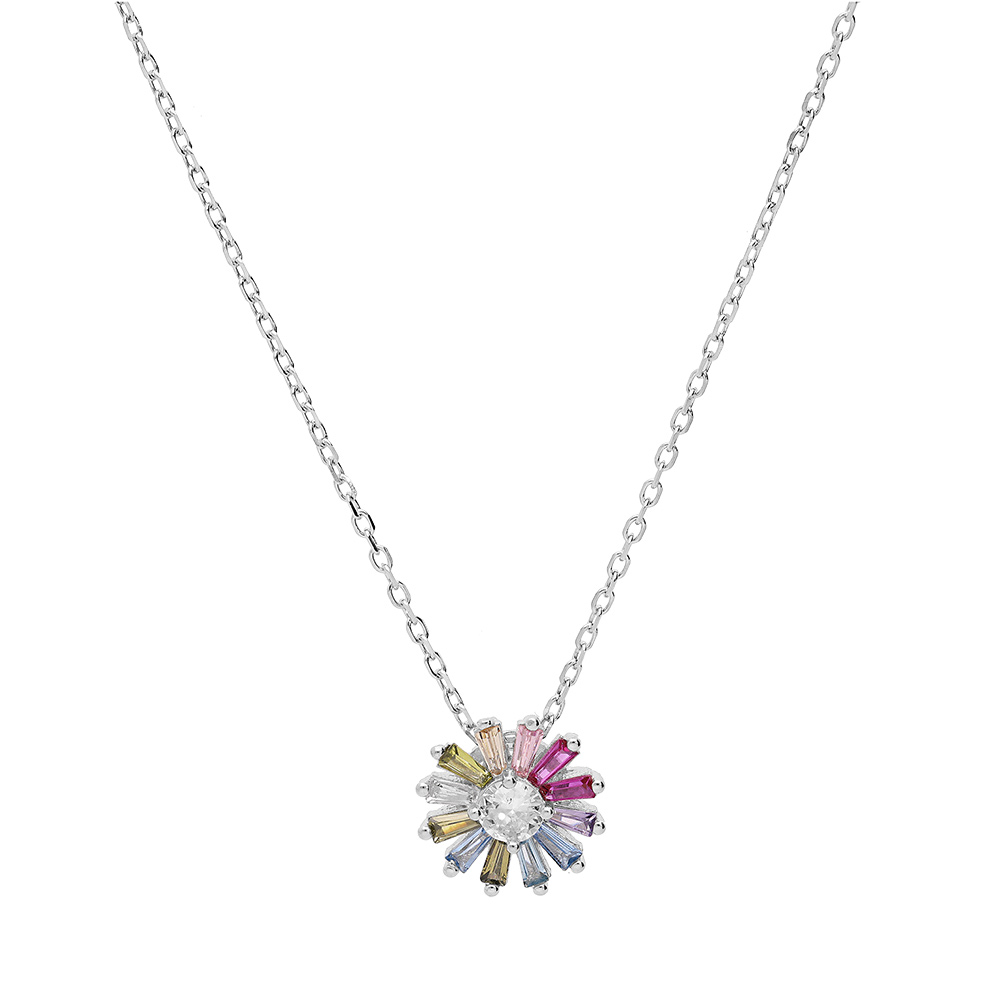 Collier en argent rhodi� cha�ne avec pendentif fleur d\'oxydes multicouleurs 39+2+2cm - Vue 2
