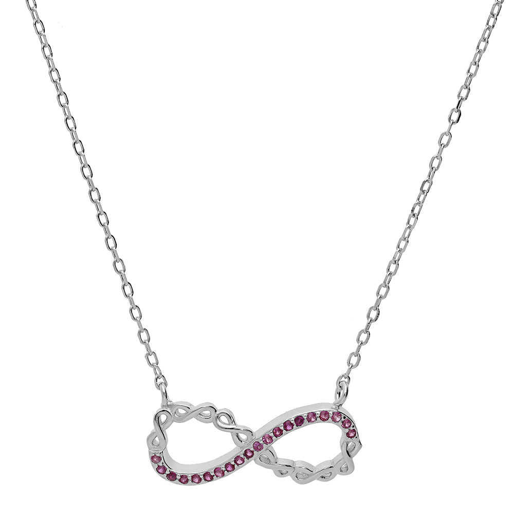 Collier en argent rhodi� cha�ne avec pendentif infini et oxydes roses 44cm r�glable 42 et 40 - Vue 2