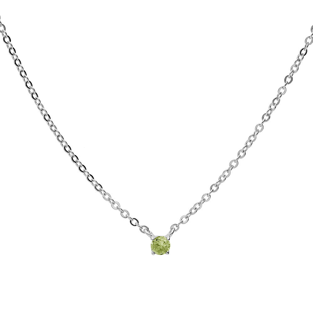 Collier en argent rhodi� cha�ne avec pendentif pierre v�ritable P�ridot 3mm 38+5cm - Vue 2