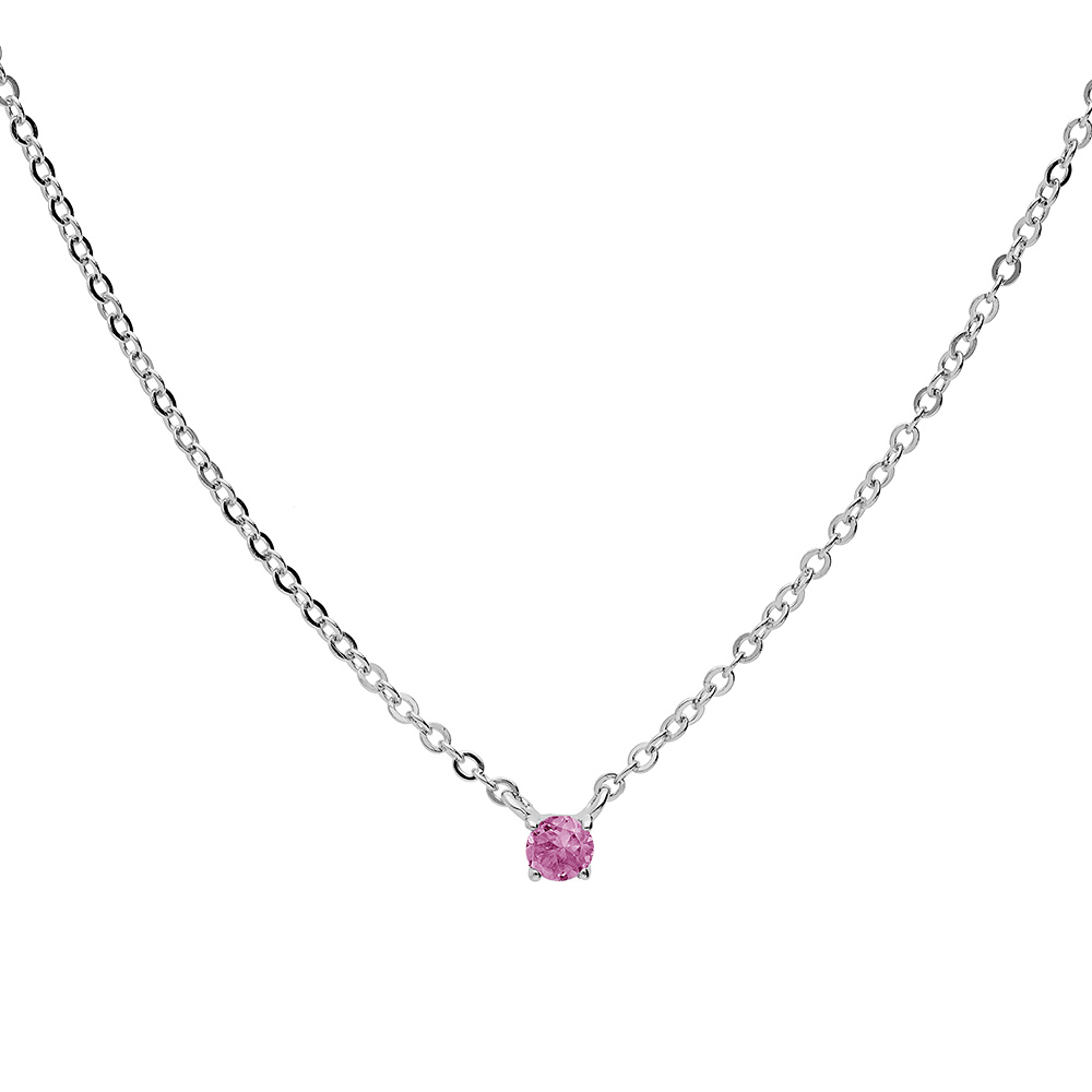 Collier en argent rhodi� cha�ne avec pendentif pierre v�ritable Tourmaline rose 3mm 38+5cm - Vue 2
