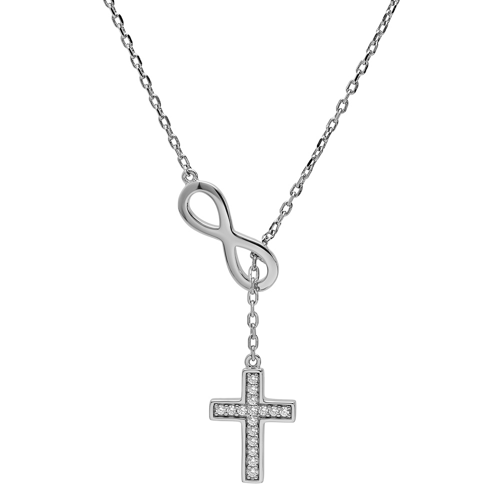 Collier en argent platin� infini et croix oxydes blancs sertis 41+3cm - Vue 2