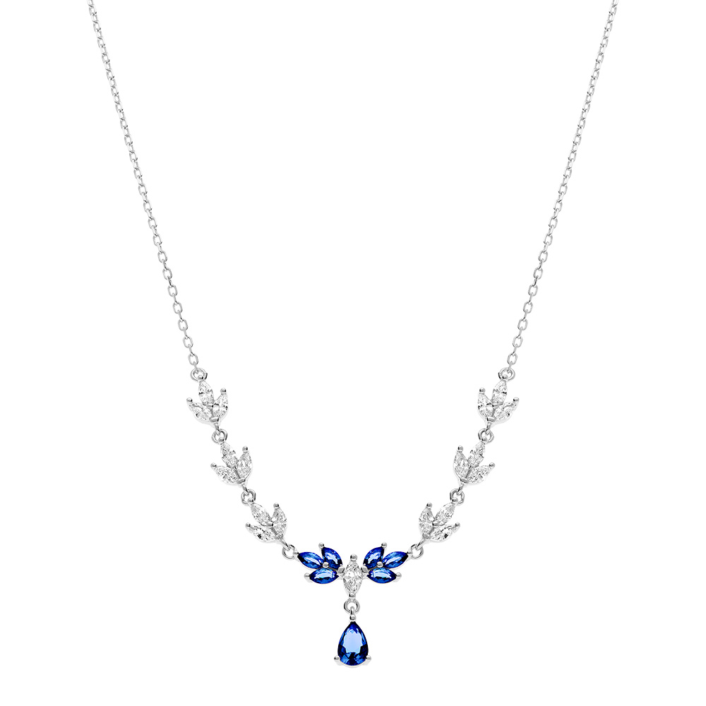 Collier en argent rhodi� avec oxydes bleu et blanc - 42+3cm - Vue 2