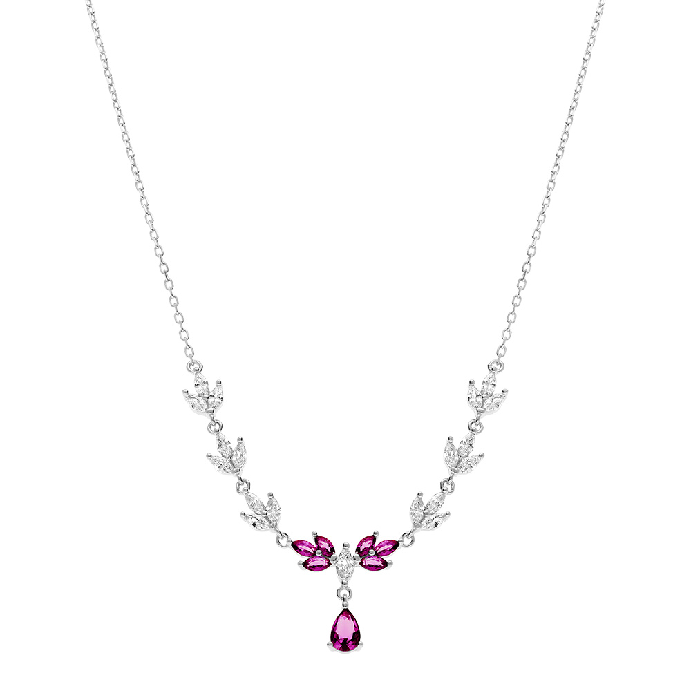 Collier en argent rhodi� avec oxydes rouge et blanc - 42+3cm - Vue 2