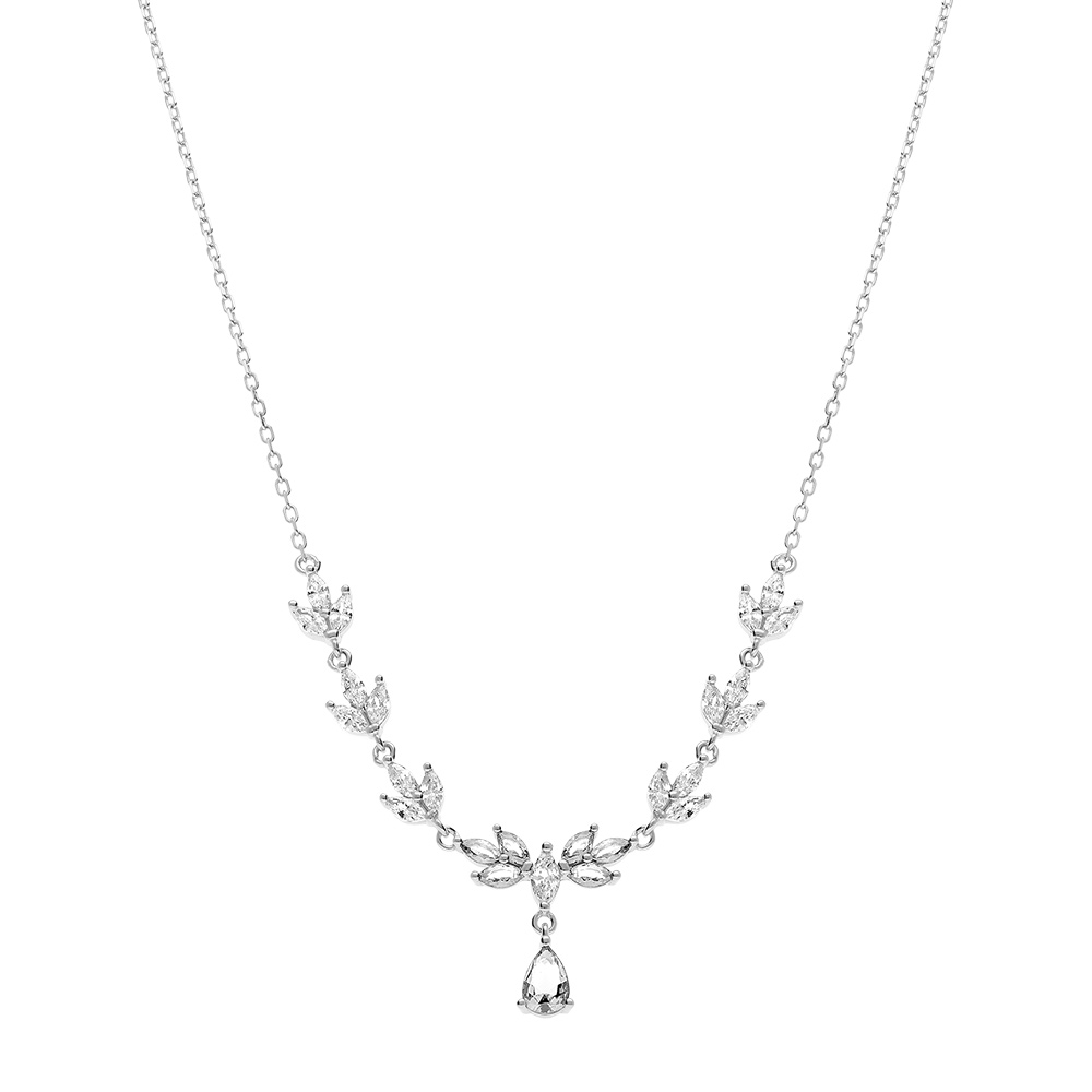 Collier en argent rhodi� avec oxydes blancs  - 42+3cm - Vue 2