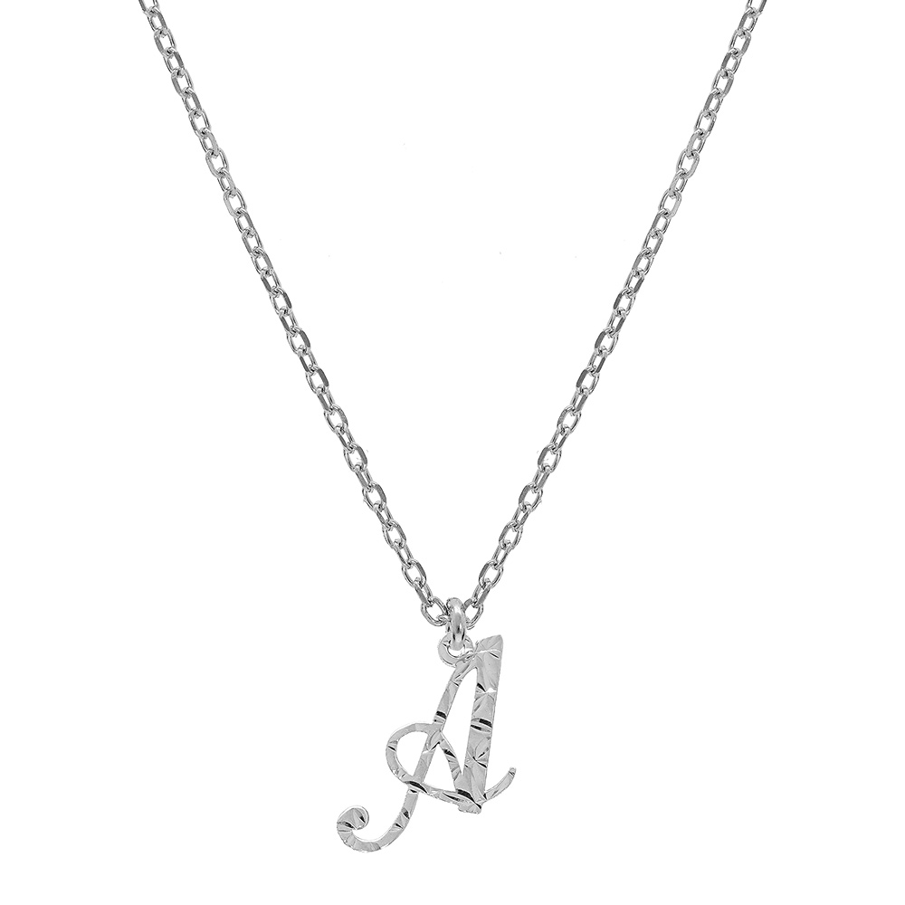 Collier en argent rhodi� cha�ne avec pendentif lettre anglaise A diamant�e longueur 40+4cm - Vue 2