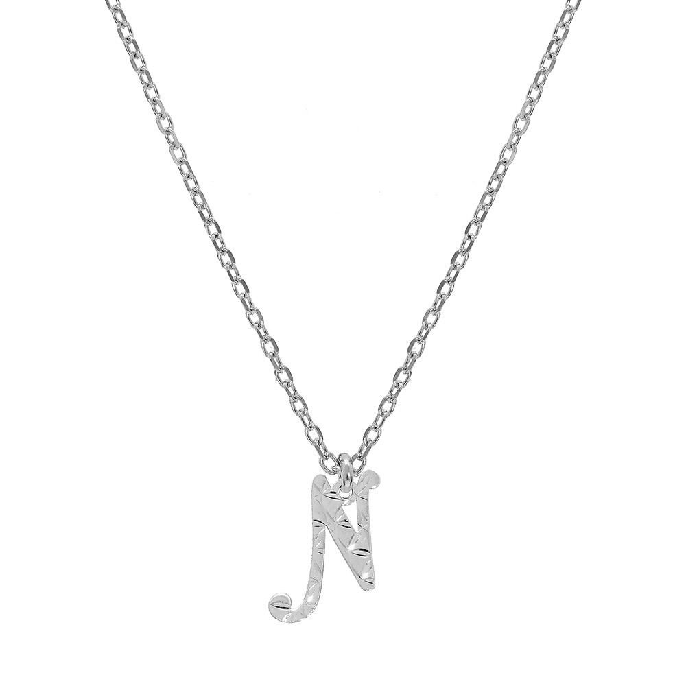 Collier en argent rhodi� cha�ne avec pendentif lettre anglaise N diamant�e longueur 40+4cm - Vue 2