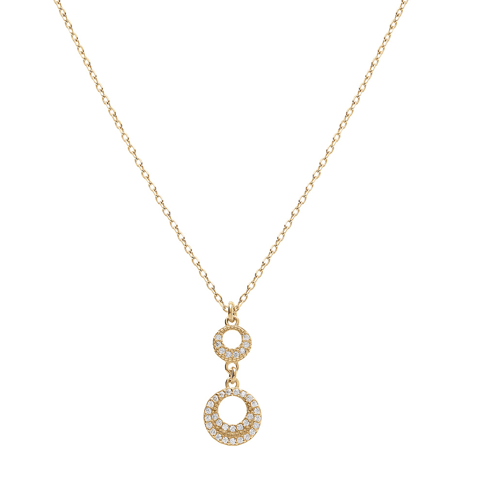 Collier argent dor� jaune pendentif 2 cercles �vid� oxydes blancs r�glable 40 � 44cm - Vue 2