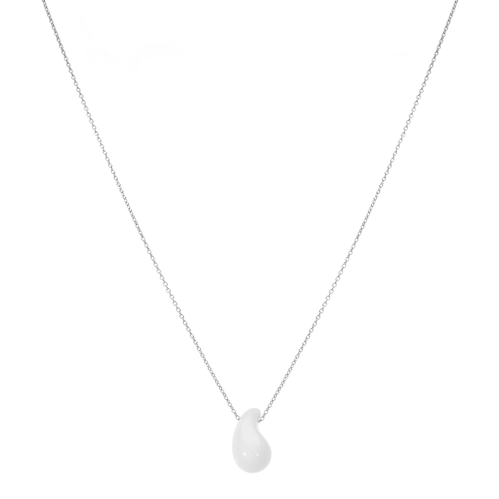 Collier en argent rhodi� goutte en verre blanc 40+5cm - Vue 2